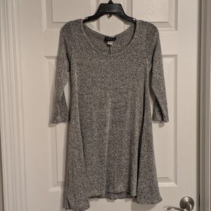 French Atmosphere A-line flare casual grey shirt dress